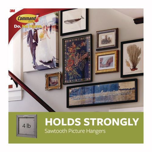 Image of Command Sawtooth Picture Hanger, One Hanger, Two Strips, White, Supports 4 lbs
