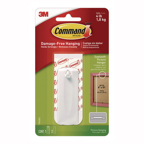 Image of Command Sawtooth Picture Hanger, One Hanger, Two Strips, White, Supports 4 lbs