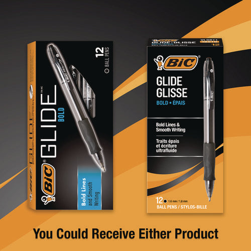 Image of BIC® Glide Bold Ballpoint Pen, Retractable, Bold 1.6 Mm, Black Ink, Smoke Barrel, Dozen