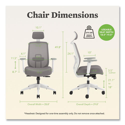 Image of HON® Altern Mesh Mid-Back Task Chair, 17.95 to 21.1 Seat Height, Gray Seat, Gray/White Back, White Base
