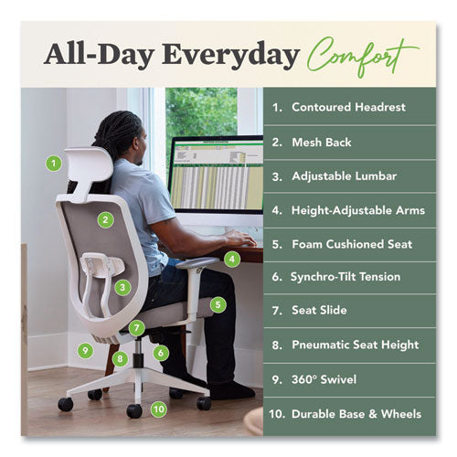 Image of HON® Altern Mesh Mid-Back Task Chair, 17.95 to 21.1 Seat Height, Gray Seat, Gray/White Back, White Base