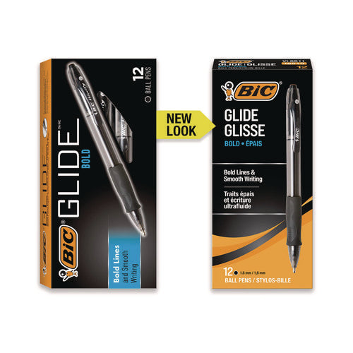 Image of BIC® Glide Bold Ballpoint Pen, Retractable, Bold 1.6 Mm, Black Ink, Smoke Barrel, Dozen