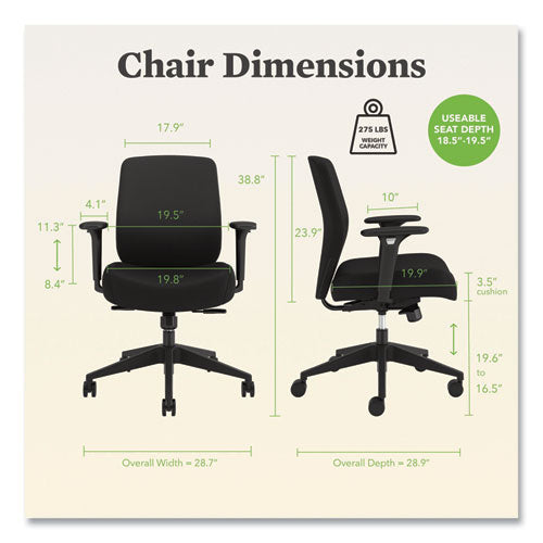 Image of HON® Altern Upholstered Low-Back Task Chair, 16.5 to 19.56 Seat Height, Black Seat, Black Back, Black Base