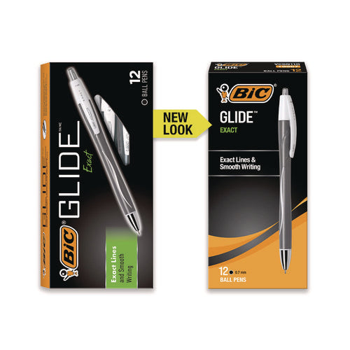 Image of BIC® Glide Exact Ballpoint Pen, Retractable, Fine 0.7 Mm, Black Ink, Black Barrel, Dozen