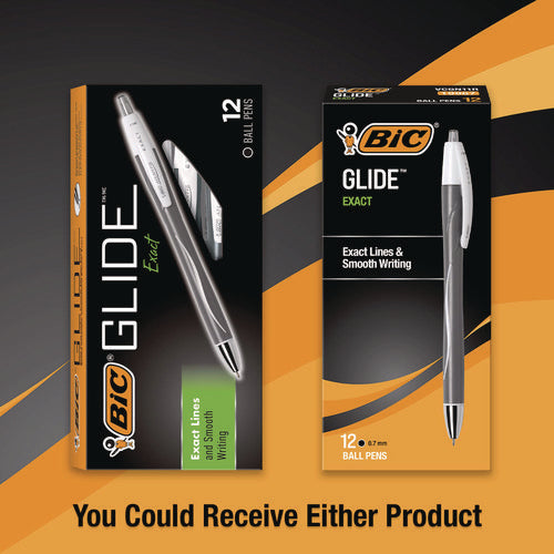 Image of BIC® Glide Exact Ballpoint Pen, Retractable, Fine 0.7 Mm, Black Ink, Black Barrel, Dozen