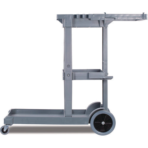 Image of Boardwalk® Janitor's Cart, Plastic, 4 Shelves, 1 Bin, 19" x 45" x 39", Gray