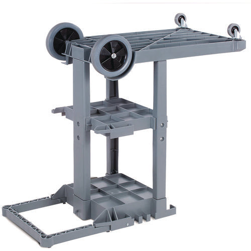 Image of Boardwalk® Janitor's Cart, Plastic, 4 Shelves, 1 Bin, 19" x 45" x 39", Gray