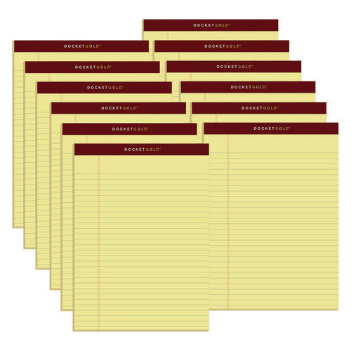 Image of TOPS Docket Gold Ruled Perforated Pads, Wide/legal Rule, 50 Canary-Yellow 8.5 X 11.75 Sheets, 12/pack