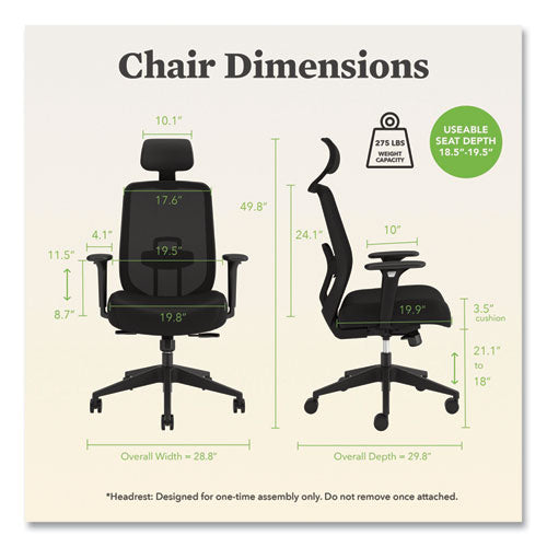 Image of HON® Altern Mesh Mid-Back Task Chair, 17.95 to 21.1 Seat Height, Black Seat, Black Back, Black Base
