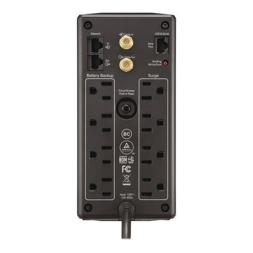 Image of APC® Back-UPS Pro Compact Tower LCD Battery Backup and Surge Protector with USB, 1,000 VA, 8 Outlets, 1,103 J