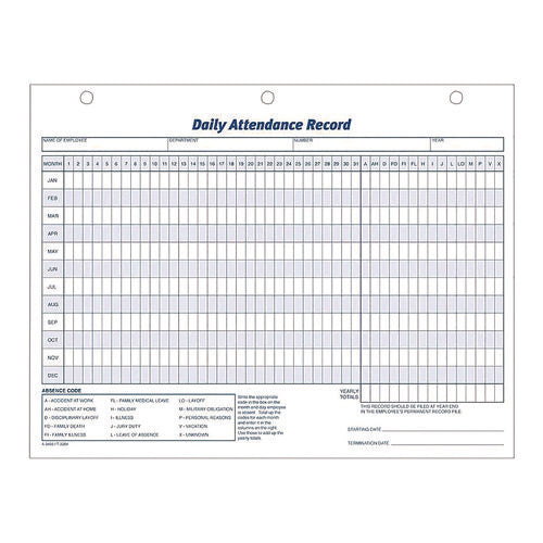 Image of Adams® Attendance Records, One Part (No Copies), 11 x 8.5, 50 Forms Total