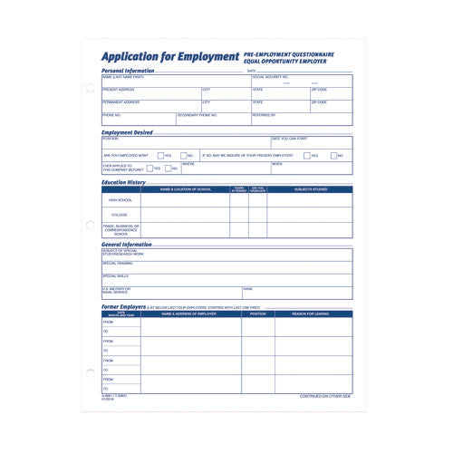 Image of Adams® Employment Applications, One-Part (No Copies), 11 x 8.38, 50 Forms/Pad, 2 Pads/Pack