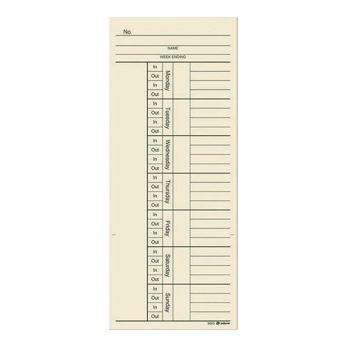 Image of Adams® Time Cards for Acroprint, Amano and Lathem Time Clocks, Two Sides, 3.4" x 8.25", 200/Pack