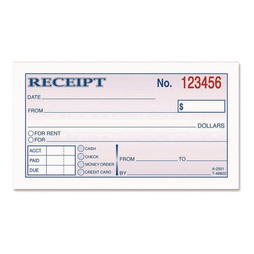 Image of Adams® Money/Rent Receipt Book, Two-Part Carbonless, 4.88 x 2.75, 50 Forms Total