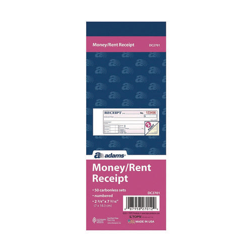 Image of Adams® Money/Rent Receipt Book, Two-Part Carbonless, 6.69 x 2.75, 50 Receipts/Book, 5 Books/Pack