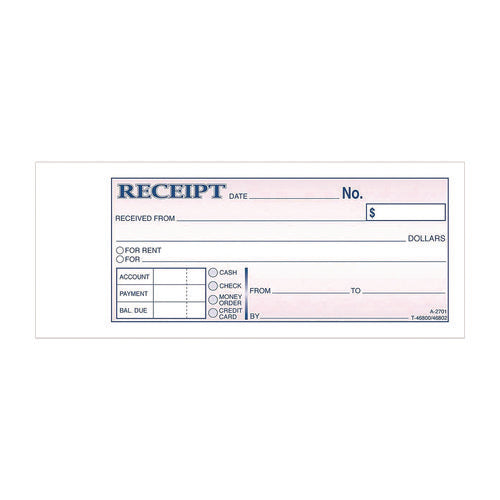 Image of Adams® Money/Rent Receipt Book, Two-Part Carbonless, 6.69 x 2.75, 50 Receipts/Book, 5 Books/Pack