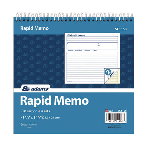 Image of Adams® Rapid Memo Pad, Two-Part Carbonless, 8.5 x 7.75, 50 Forms Total