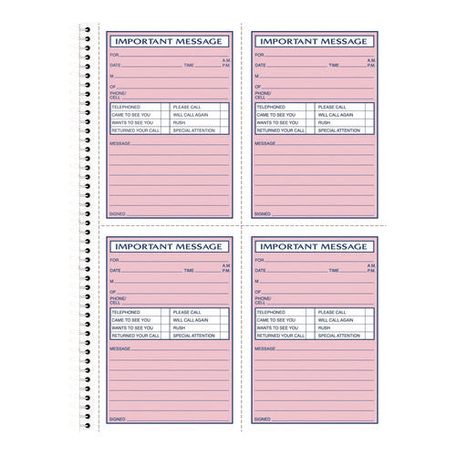 Image of Adams® Important Message Book, Two-Part Carbonless, 4 Forms/Sheet, 200 Forms Total