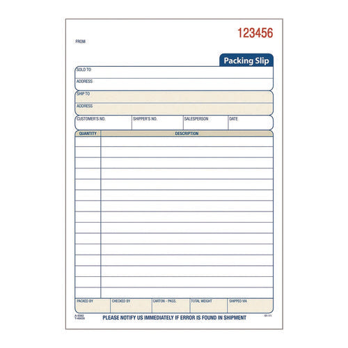 Image of Adams® Multipart Packing List Forms, Three-Part Carbonless, 5.56 x 7.94, 50 Forms Total