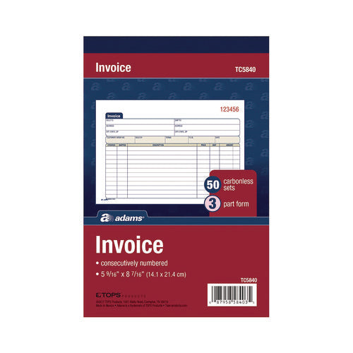 Image of Adams® Multipart General-Purpose Invoice Pad, Three-Part Carbonless, 7.94 x 5.56, 50 Forms Total