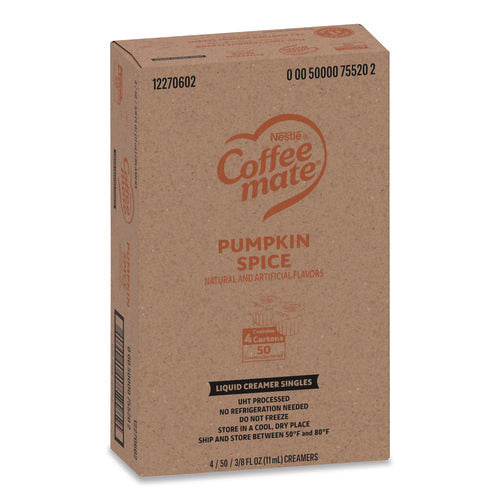 Image of Coffee mate® Liquid Coffee Creamer, Pumpkin Spice, 0.38 oz Mini Cups, 50/Box, 4 Boxes/Carton