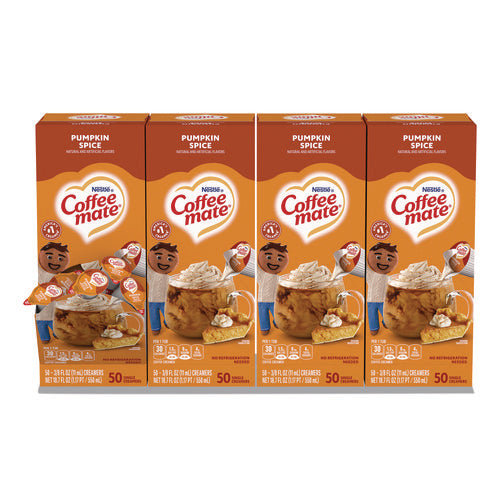 Image of Coffee mate® Liquid Coffee Creamer, Pumpkin Spice, 0.38 oz Mini Cups, 50/Box, 4 Boxes/Carton