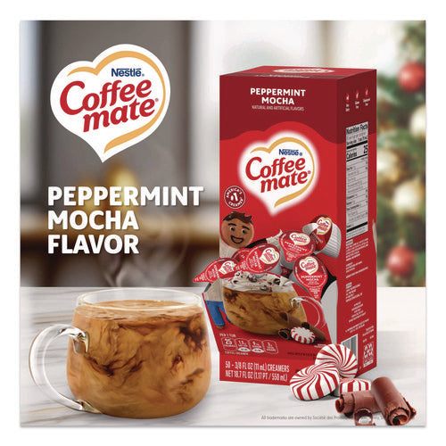 Image of Coffee mate® Liquid Coffee Creamer, Peppermint Mocha, 0.38 oz Mini Cups, 50/Box, 4 Boxes/Carton
