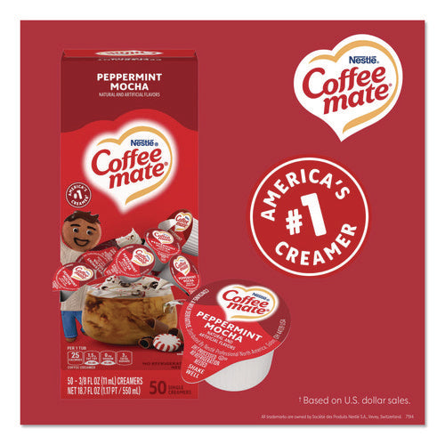 Image of Coffee mate® Liquid Coffee Creamer, Peppermint Mocha, 0.38 oz Mini Cups, 50/Box, 4 Boxes/Carton