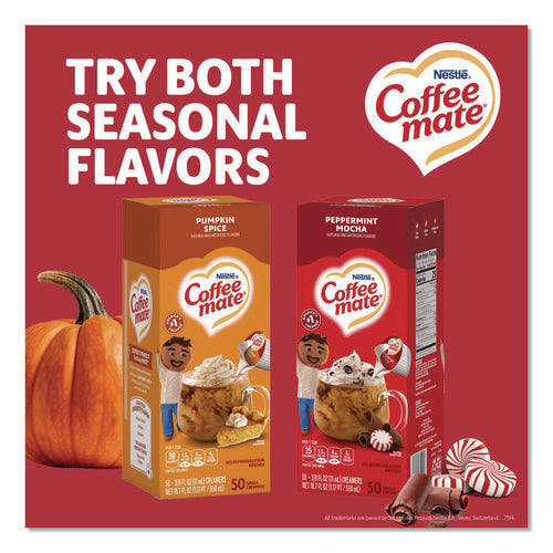Image of Coffee mate® Liquid Coffee Creamer, Peppermint Mocha, 0.38 oz Mini Cups, 50/Box, 4 Boxes/Carton