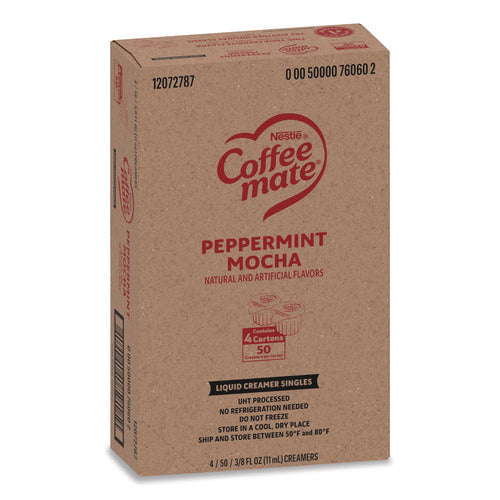 Image of Coffee mate® Liquid Coffee Creamer, Peppermint Mocha, 0.38 oz Mini Cups, 50/Box, 4 Boxes/Carton