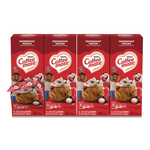 Image of Coffee mate® Liquid Coffee Creamer, Peppermint Mocha, 0.38 oz Mini Cups, 50/Box, 4 Boxes/Carton