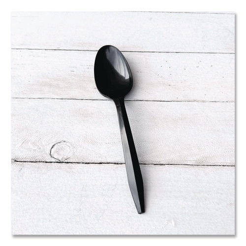 Image of Boardwalk® Mediumweight Polypropylene Cutlery, Spoon, Plastic, Black, 1,000/Carton