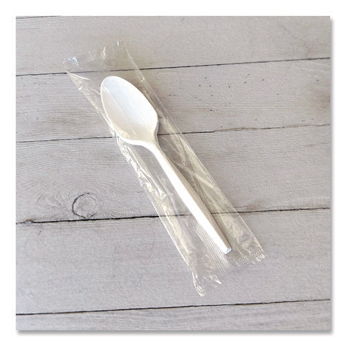 Image of Boardwalk® Heavyweight Wrapped Polystyrene Cutlery, Spoon, Plastic, White, 1,000/Carton