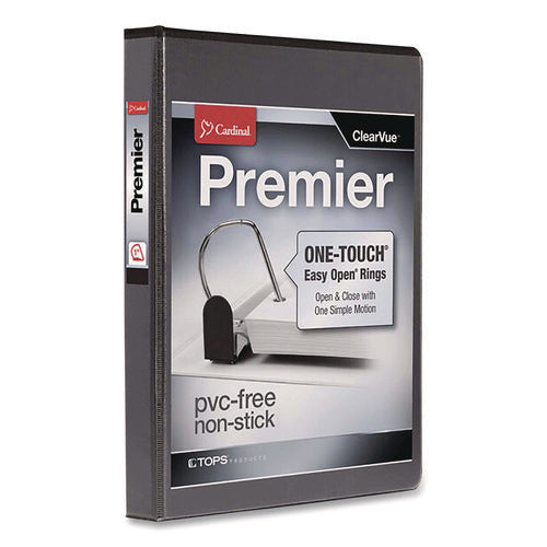 Image of Cardinal® Premier Easy Open Clearvue Locking Slant-D Ring Binder, 3 Rings, 1" Capacity, 11 X 8.5, Black