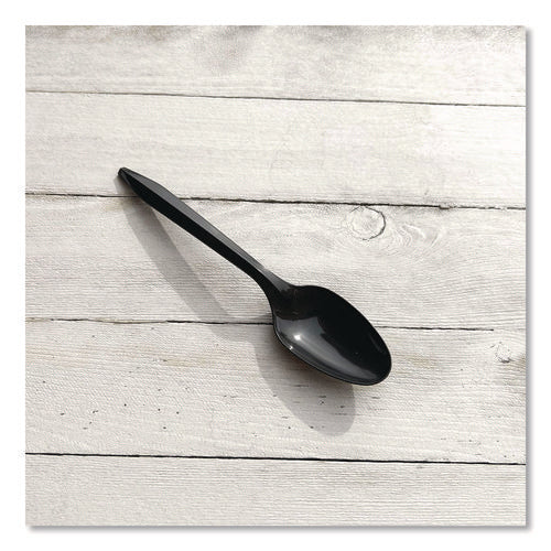 Image of Boardwalk® Mediumweight Polypropylene Cutlery, Spoon, Plastic, Black, 1,000/Carton
