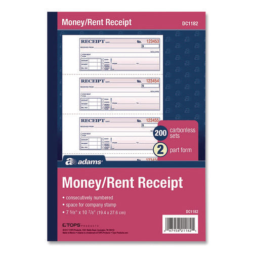 Image of Adams® Money/Rent Receipt Book, Two-Part Carbonless, 7.13 x 2.75, 200 Forms Total