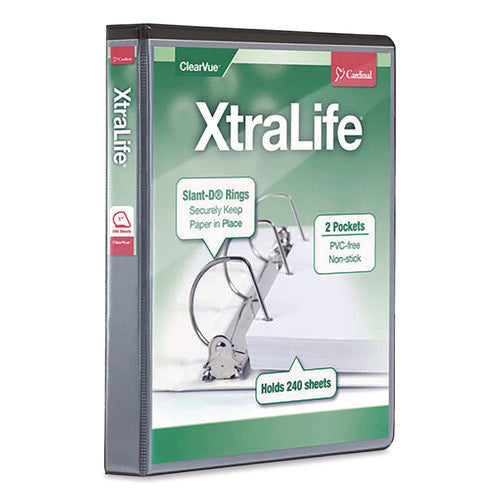 Image of Cardinal® XtraLife ClearVue Non-Stick Slant-D Ring Binder, 3 Rings, 1" Capacity, 11 x 8.5, Black