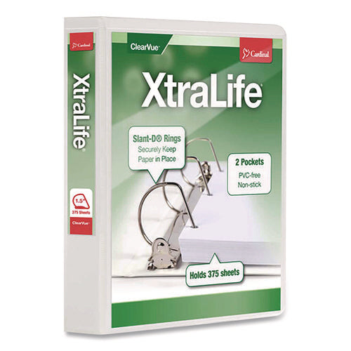 Image of Cardinal® XtraLife ClearVue Non-Stick Slant-D Ring Binder, 3 Rings, 1.5" Capacity, 11 x 8.5, White