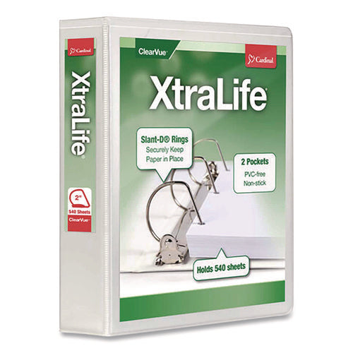Image of Cardinal® XtraLife ClearVue Non-Stick Slant-D Ring Binder, 3 Rings, 2" Capacity, 11 x 8.5, White