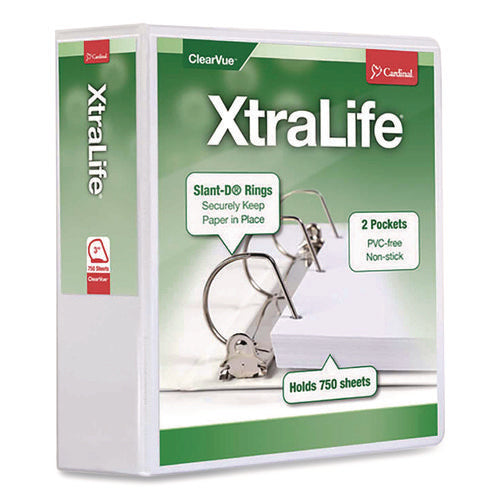 Image of Cardinal® XtraLife ClearVue Non-Stick Slant-D Ring Binder, 3 Rings, 3" Capacity, 11 x 8.5, White