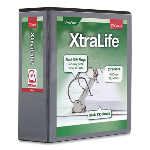 Image of Cardinal® XtraLife ClearVue Non-Stick Slant-D Ring Binder, 3 Rings, 4" Capacity, 11 x 8.5, Black