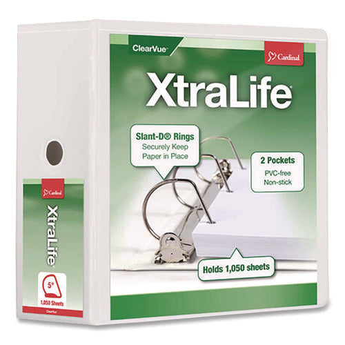 Image of Cardinal® XtraLife ClearVue Non-Stick Slant-D Ring Binder, 3 Rings, 5" Capacity, 11 x 8.5, White