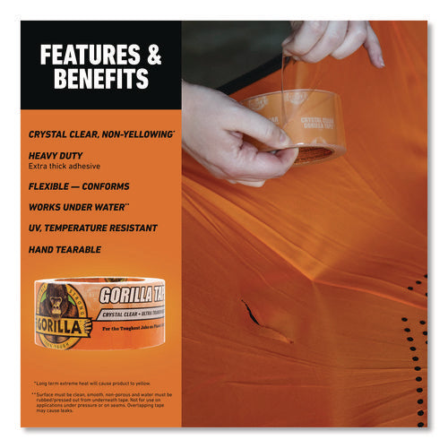 Image of Gorilla® Crystal Clear Tape, 3" Core, 1.88" x 18 yds