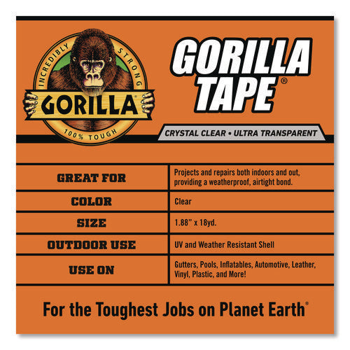 Image of Gorilla® Crystal Clear Tape, 3" Core, 1.88" x 18 yds
