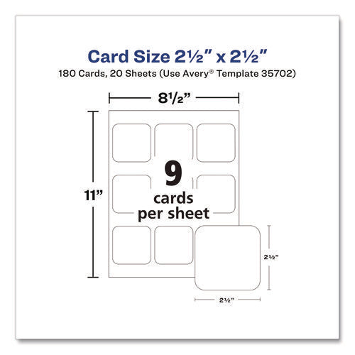 Image of Avery® Clean Edge Square Cards, Inkjet, 2.5 x 2.5, 180 Cards, 9 Cards/Sheet, 20 Sheets/Pack