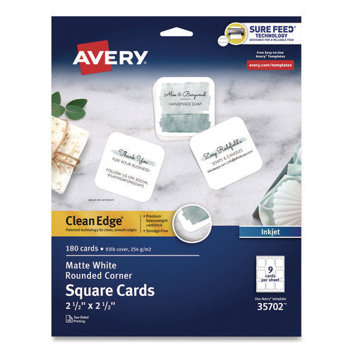 Image of Avery® Clean Edge Square Cards, Inkjet, 2.5 x 2.5, 180 Cards, 9 Cards/Sheet, 20 Sheets/Pack