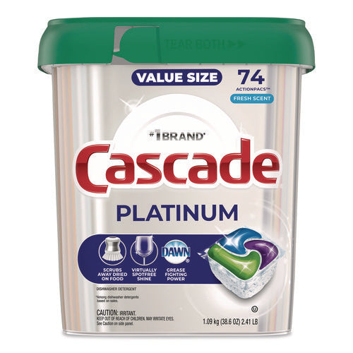 Image of Cascade® ActionPacs, Fresh Scent, 38.6 oz Tub, 74/Pack