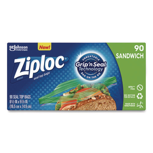 Image of Ziploc® Resealable Sandwich Bags, 6.5" x 5.88", Clear, 90/Pack