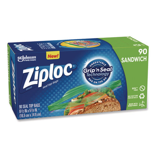 Image of Ziploc® Resealable Sandwich Bags, 6.5" x 5.88", Clear, 90/Pack