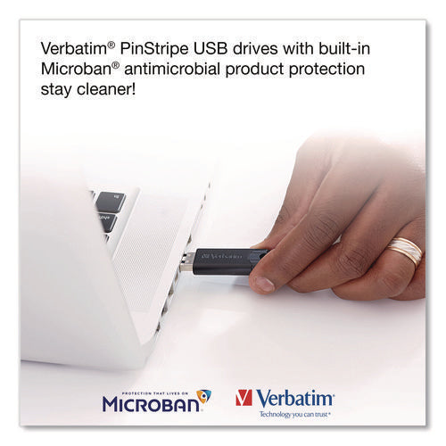 Image of Verbatim® PinStripe USB 3.2 Flash Drive, 16 GB, Blue/Green/Red, 3/Pack